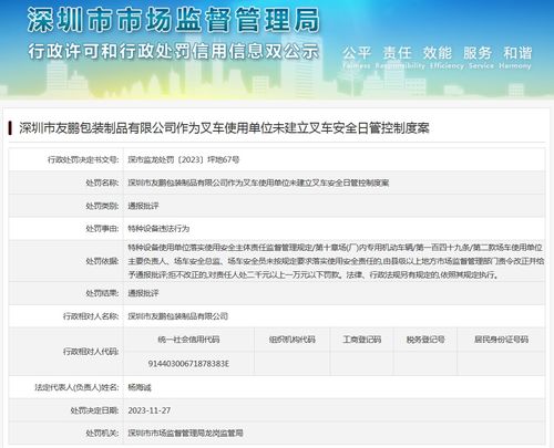 深圳市友鵬包裝制品作為叉車使用單位未建立叉車安全日管控制度案